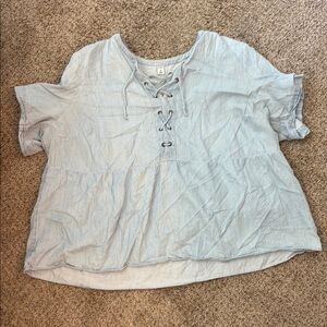 Chambray Lace-Up Women's Peplum Top